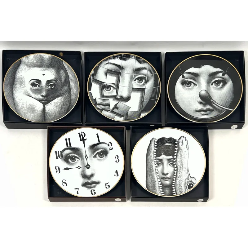 5pc Set Piero Fornasetti for Rosenthal Temi e variazioni Porcelain Plates featuring Lina Cavalieri m from auction in Upper Chichester, Pennsylvania