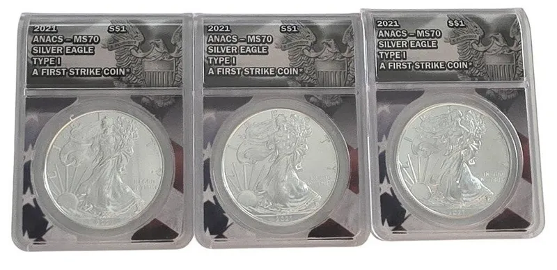 (3) US Silver Eagle $1 coins, ANACS from auction in Carmel, Indiana