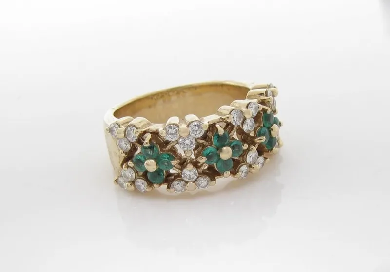 14K Yellow Gold Emerald and Diamond Band Ring from auction in Carmel, Indiana