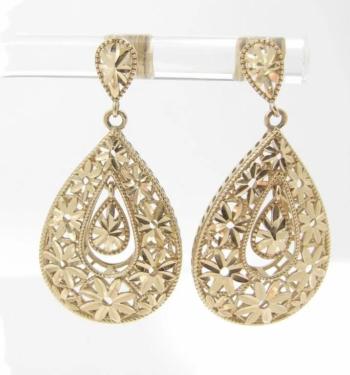 14K Yellow Gold Floral Earrings from auction in Carmel, Indiana