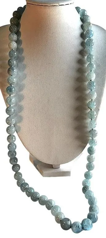 Custom Aquamarine Bead Necklace, Gemstone Clasp from auction in Carmel, Indiana