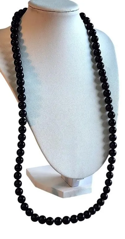 Onyx Bead Necklace with Sterling Clasp from auction in Carmel, Indiana