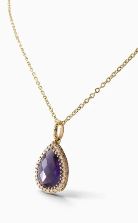 18K Yellow Gold Amethyst, Diamond Pendant, Chain from auction in Carmel, Indiana