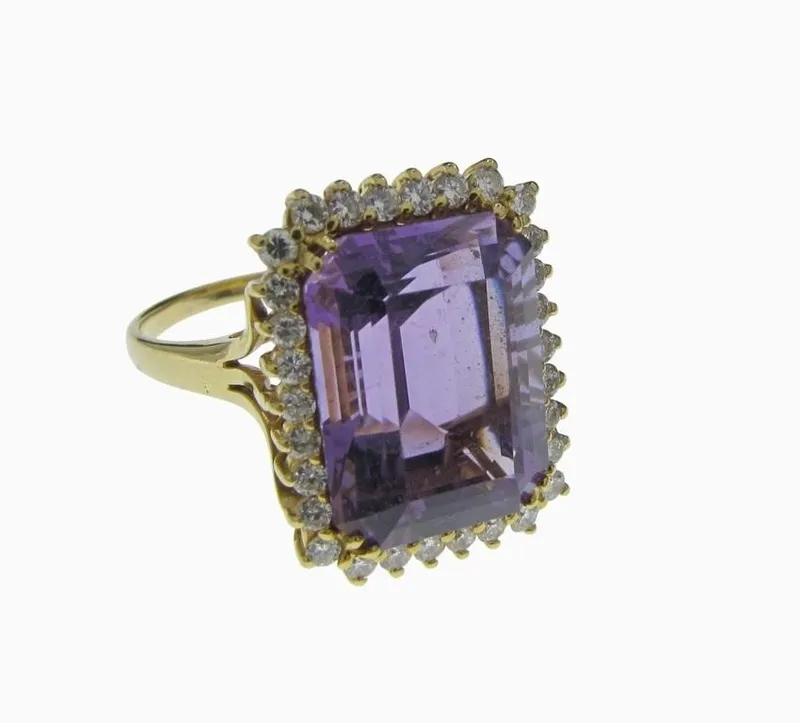 18K Yellow Gold Amethyst and Diamond RIng from auction in Carmel, Indiana