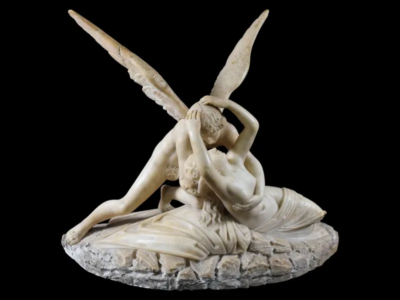 After Antonio Canova Alabaster Sculpture Psyche Revived by Cupid's Kiss from auction in Lincoln Park, New Jersey
