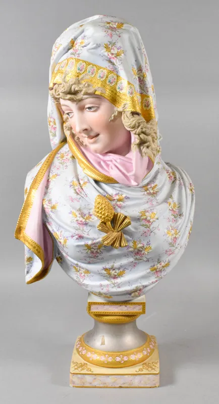 Albert Ernest Carrier-Belleuse Polychrome Bisque Porcelain Bust from auction in Lincoln Park, New Jersey