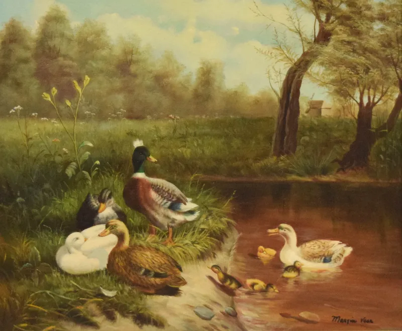 Martin Voss Oil on Canvas Ducks in a Landscape from auction in Lincoln Park, New Jersey