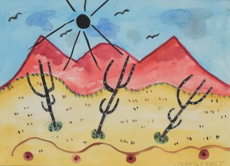 John G. Ernst Watercolor and Ink Southwestern Landscape from auction in Lincoln Park, New Jersey