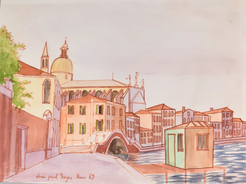 Denis-Paul Noyer, Venice Canal Scene, Original Watercolor and Ink, 1969 from auction in Lincoln Park, New Jersey