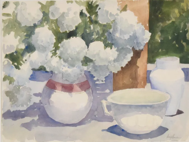 Richard Segalman, Watercolor Still Life with Hydrangeas from auction in Lincoln Park, New Jersey
