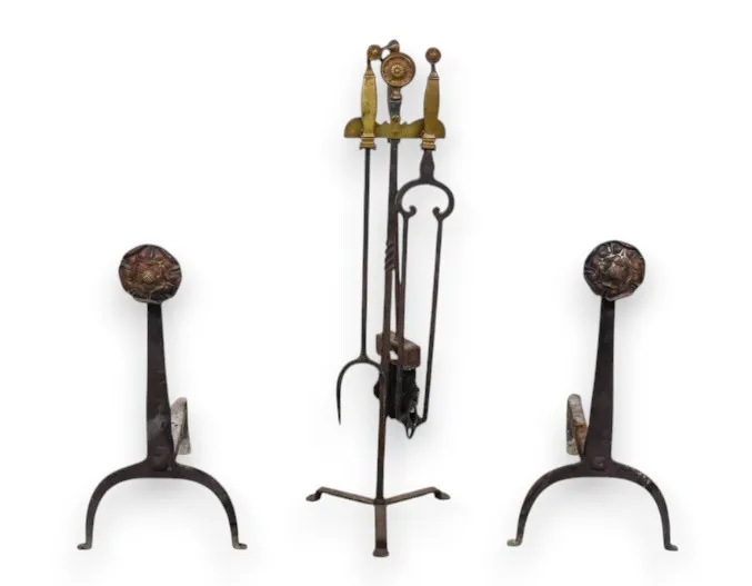 Arts and Crafts Wrought Iron and Brass Fireplace Accessories from auction in Lincoln Park, New Jersey