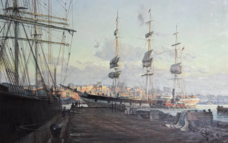 Christopher Blossom Oil on Canvas Ship Allerton East River New York from auction in Lincoln Park, New Jersey