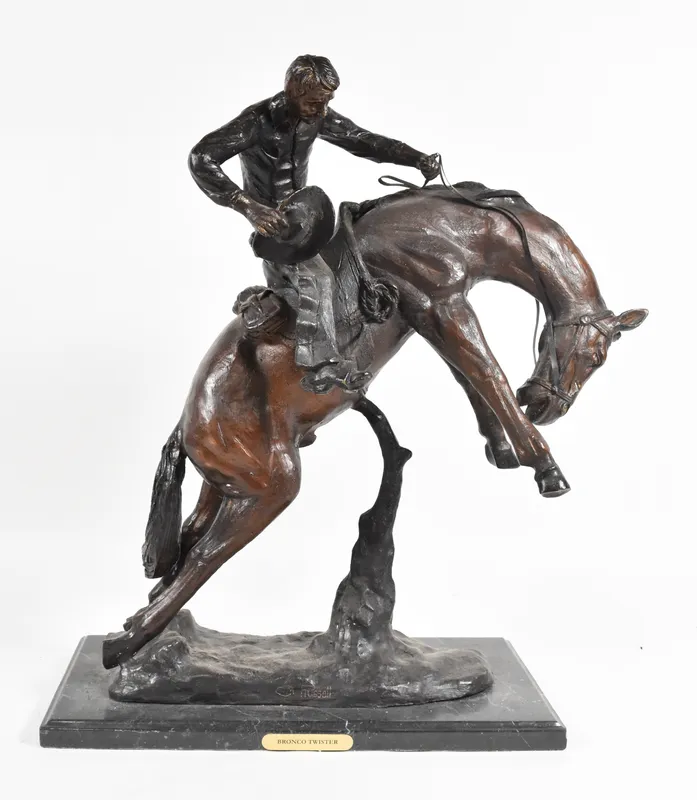 Charles Marion Russell Bronze Sculpture Bronco Twister from auction in Lincoln Park, New Jersey