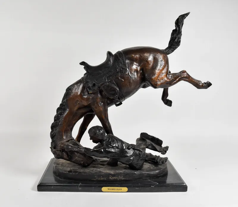 Frederic Remington Bronze Sculpture Wicked Pony from auction in Lincoln Park, New Jersey