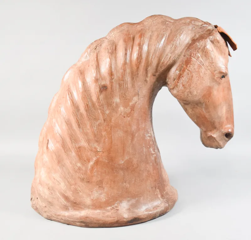 Large Leather-Wrapped Equestrian Horse Head Bust from auction in Lincoln Park, New Jersey