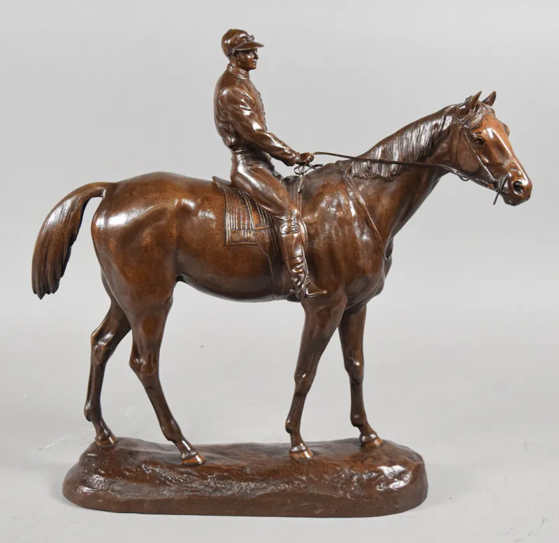 Paul Comolera Bronze Sculpture of a Jockey on Horseback from auction in Lincoln Park, New Jersey