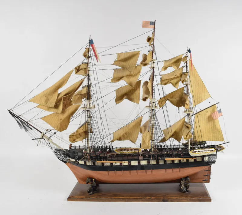 Handcrafted Wooden Scale Model USS Constitution from auction in Lincoln Park, New Jersey