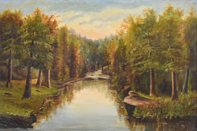 Signed Mrs Black Oil on Canvas Forest Landscape from auction in Lincoln Park, New Jersey
