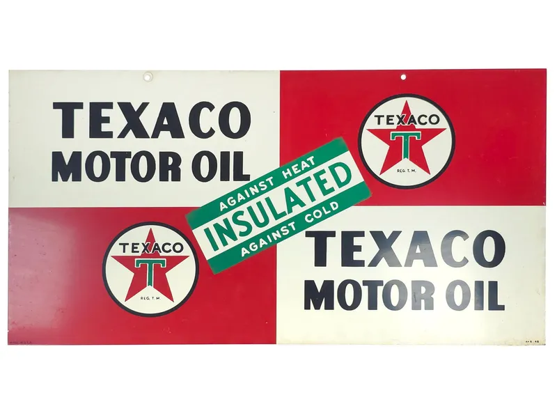 Texaco Motor Oil Steel Double-Sided White T Logo Advertising Sign from auction in Myakka City, Florida