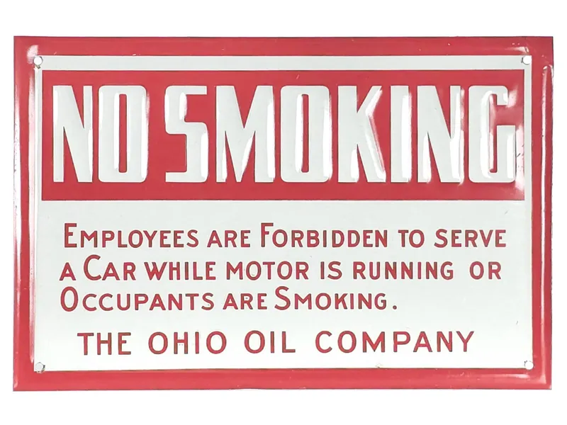The Ohio Oil Company "No Smoking" Porcelain Gas Station Sign from auction in Myakka City, Florida