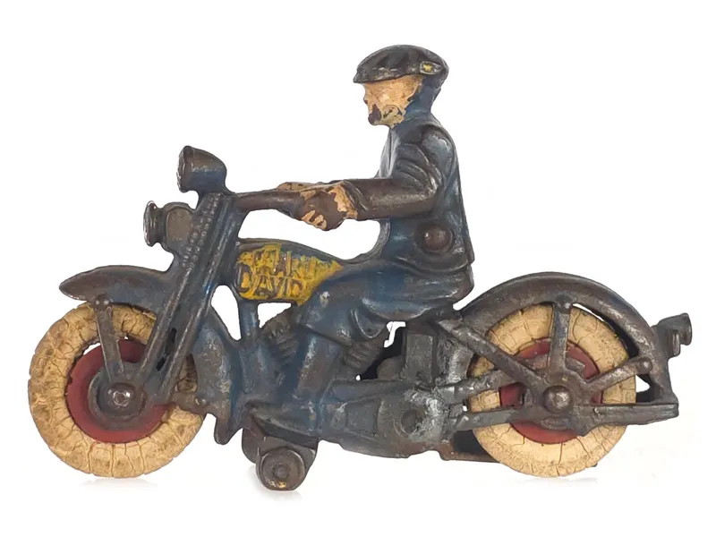 Hubley Cast Iron Blue Motorcycle Rider 6" from auction in Myakka City, Florida