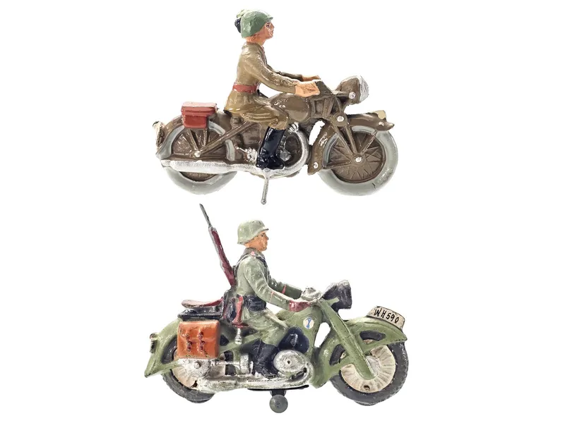 (2) Elastolin/Lineol WWII German Soldier on Motorcycle from auction in Myakka City, Florida