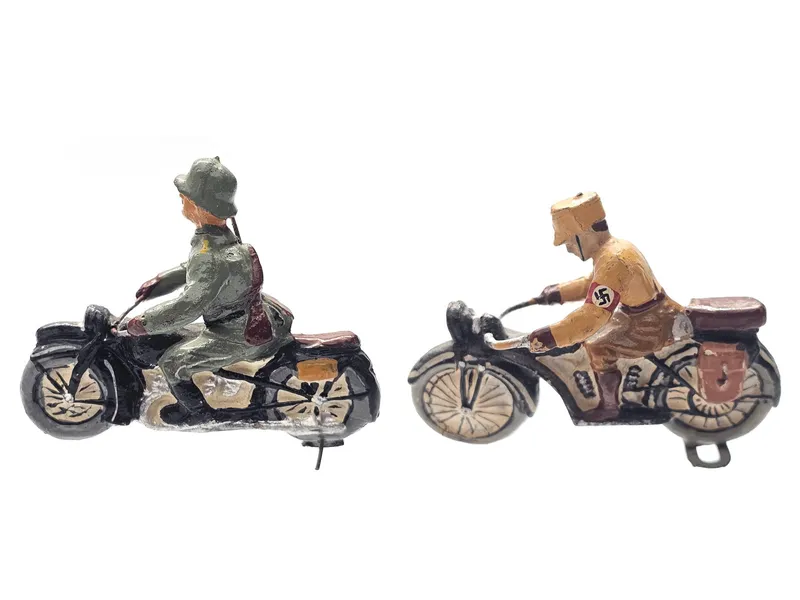 (2) Elastolin/Lineol WWII German Military Soldier on Motorcycle from auction in Myakka City, Florida