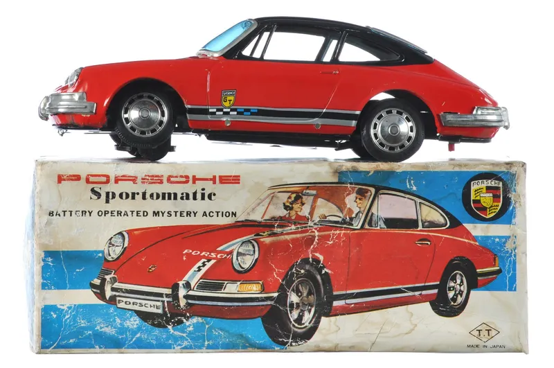 Porsche Sportomatic Tin Car by Takatoku T.T. Boxed from auction in Myakka City, Florida