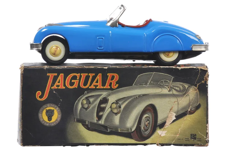 Blue Jaguar XK120 Tin Car by Bandai Boxed from auction in Myakka City, Florida