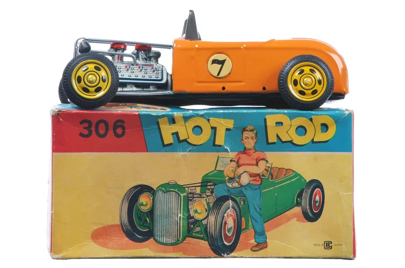 Bandai 1932 Ford Hot Rod in Orange Tin Car Boxed from auction in Myakka City, Florida