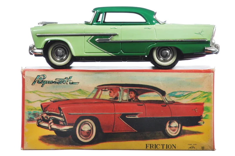 Desirable Near-New Alps 1956 Plymouth Tin Car Boxed from auction in Myakka City, Florida
