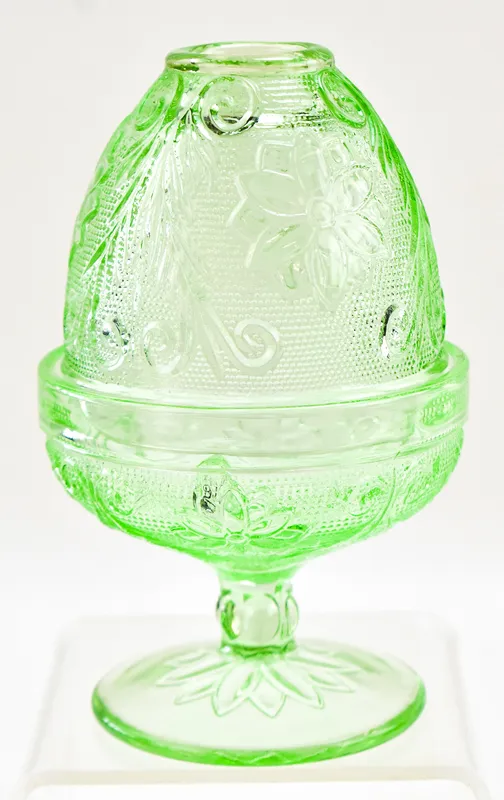 INDIANA GLASS TIARA "CHANTILLY" GREEN FAIRY LAMP from auction in Aurora, Oregon