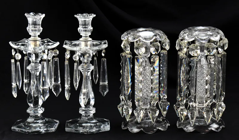 VICTORIAN CUT GLASS MANTEL LUSTRES from auction in Aurora, Oregon