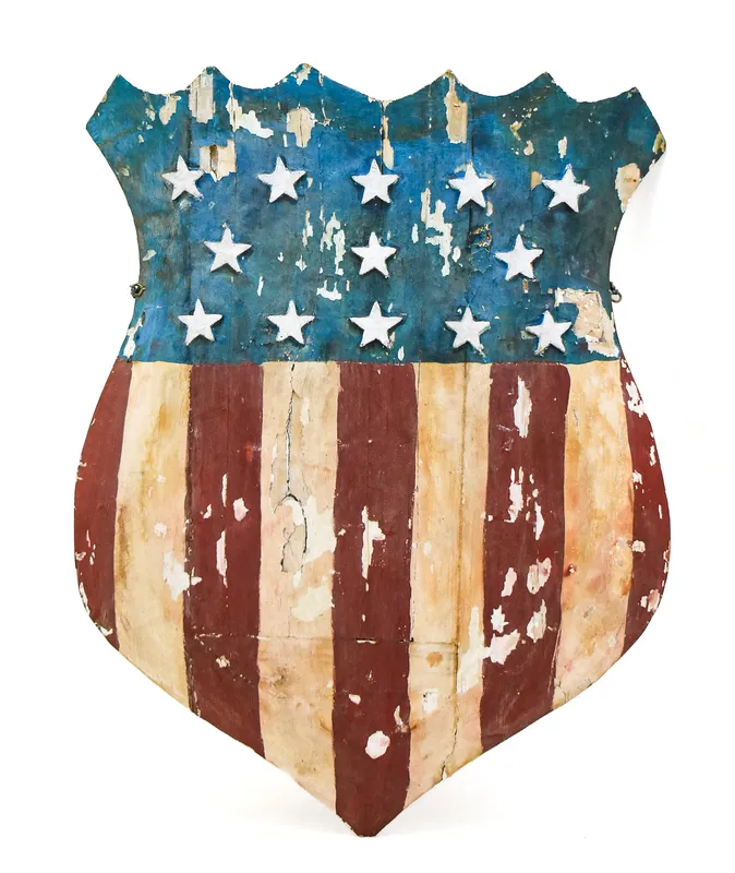 PATRIOTIC FOLK ART FEDERAL UNION SHIELD SIGN from auction in Aurora, Oregon