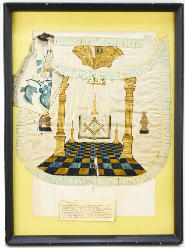 FRAMED FREEMASON CEREMONIAL APRON; ALLEGEDLY GENERAL ARTMEAS WARD'S from auction in Aurora, Oregon
