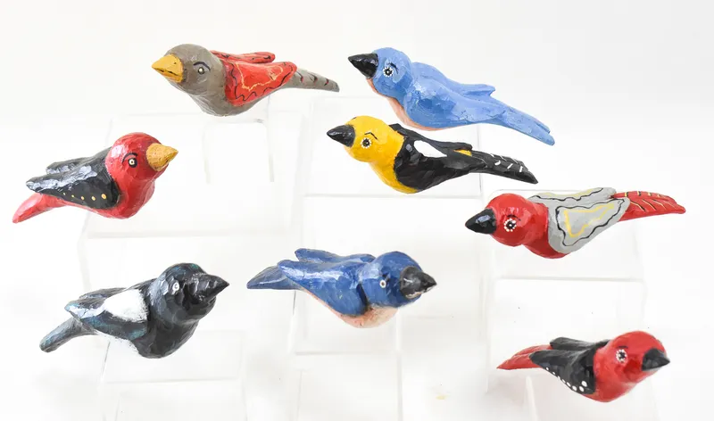 HAND CARVED & PAINTED FOLK ART BIRDS from auction in Aurora, Oregon