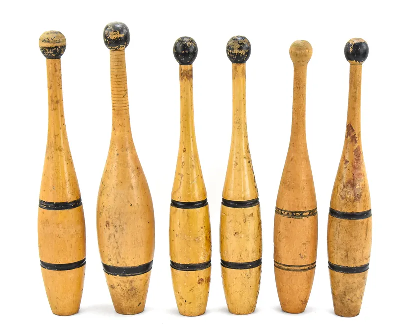 SET OF SIX WOODEN INDIAN CLUBS  from auction in Aurora, Oregon