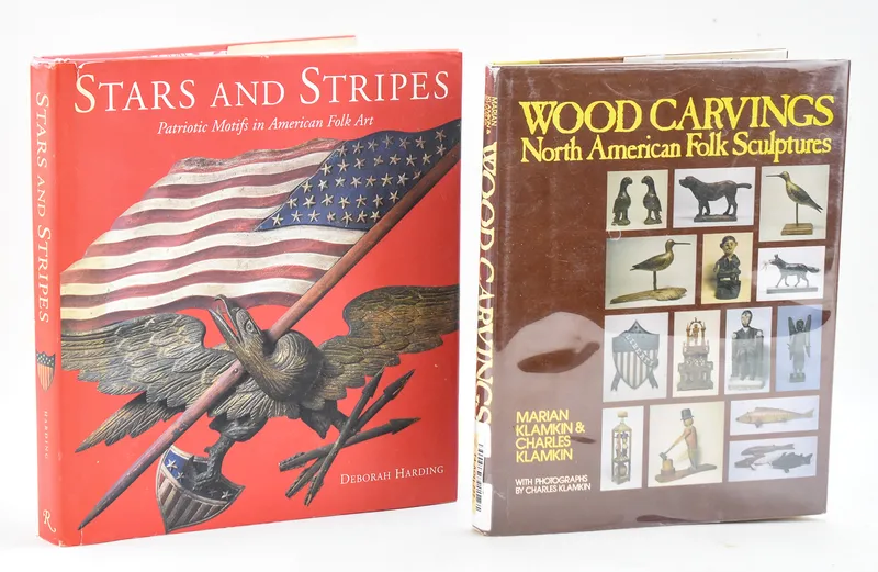 TWO AMERICAN FOLK ART BOOKS: 1974 "WOOD CARVING..." AND 2002 "STARS AND STRIPES..." from auction in Aurora, Oregon