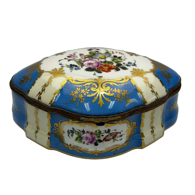 Vintage Sevres Style Hand Painted Porcelain Box from auction in East Meadow, New York