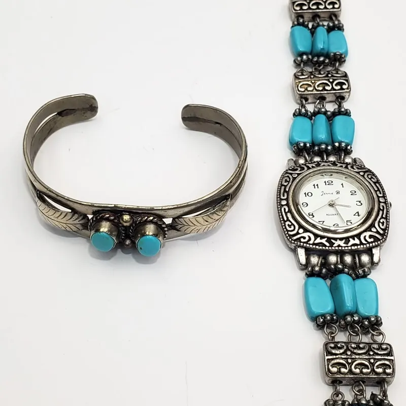Sterling Silver & Turquoise Bracelet & 1 Other from auction in East Meadow, New York