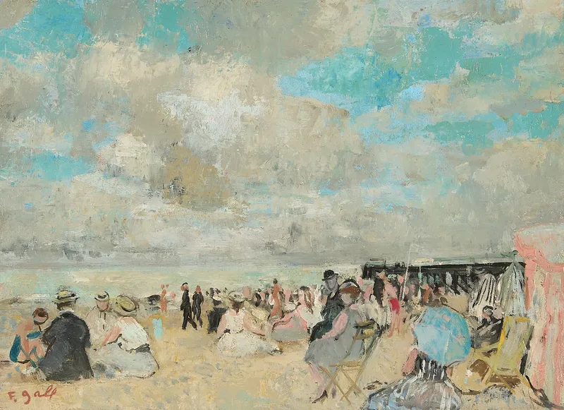 Francois Gall Beach Scene Oil on Board Painting from auction in St. Paul, Minnesota