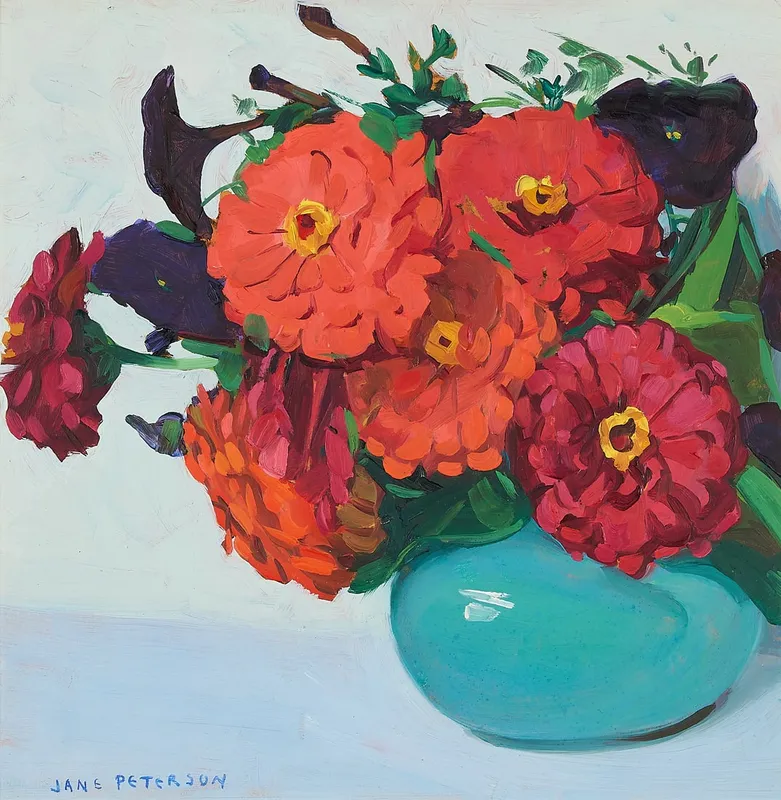 Jane Peterson "Zinnias" Still Life Painting from auction in St. Paul, Minnesota