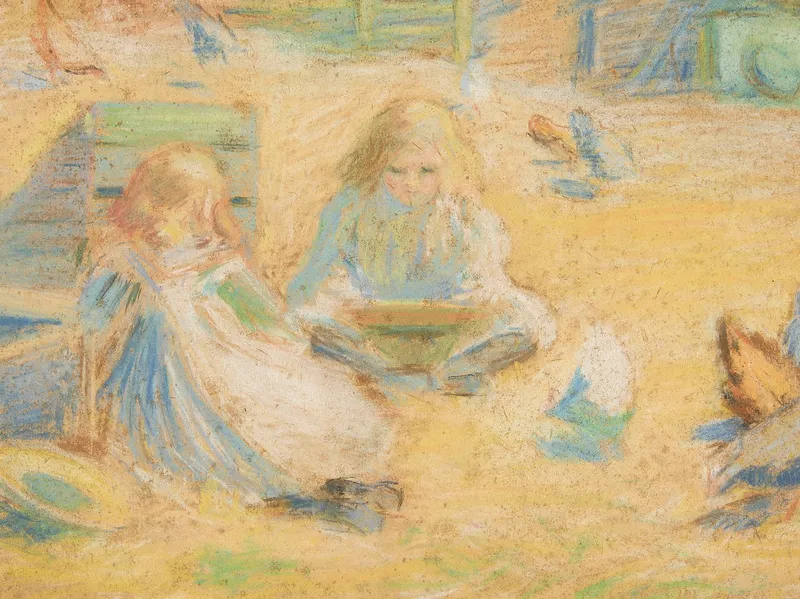 William Glackens "Children in Courtyard" Pastel from auction in St. Paul, Minnesota