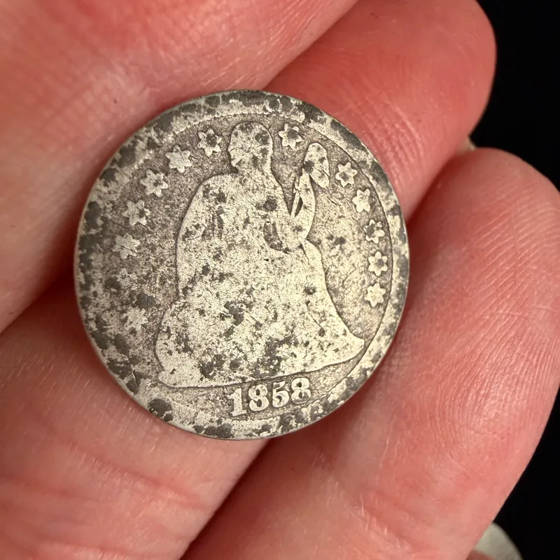 US 1858-O Seated Liberty Silver Dime from auction in Campbell, New York