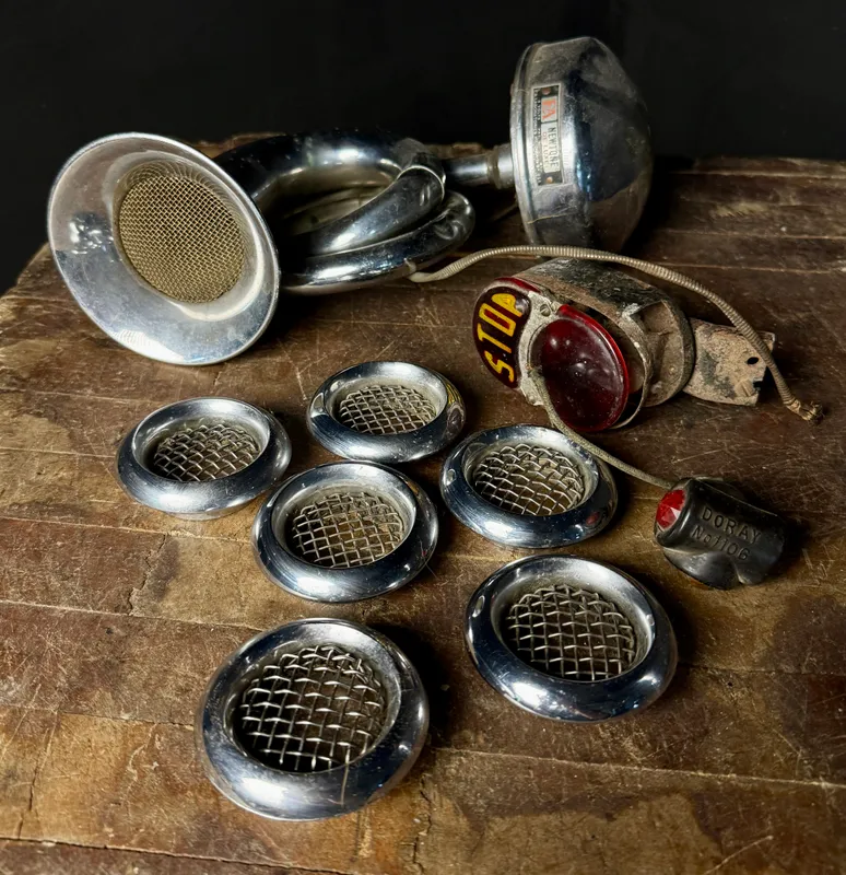 Collection of Vintage Automotive Accessories including E.A. Laboratories Horn Do-Ray Marker Light and AC Vents from auction in Campbell, New York