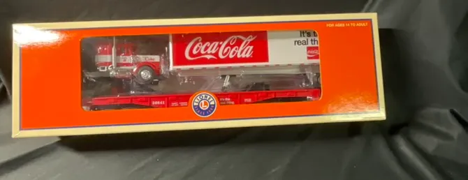 Lionel 6-26641 O Gauge Coca-Cola Flatcar with Tractor and Trailer from auction in Campbell, New York