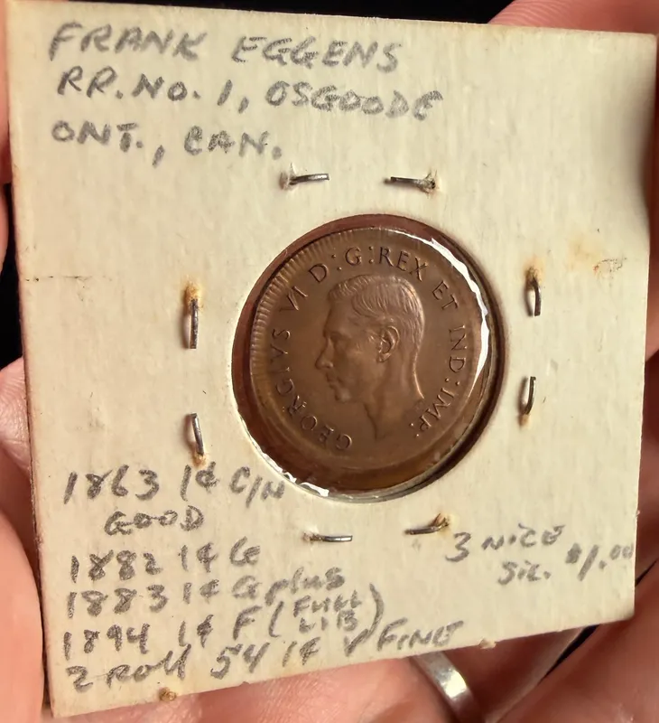 1947 CA 1 Cent Coin, King George VI, Off-Center Strike from auction in Campbell, New York