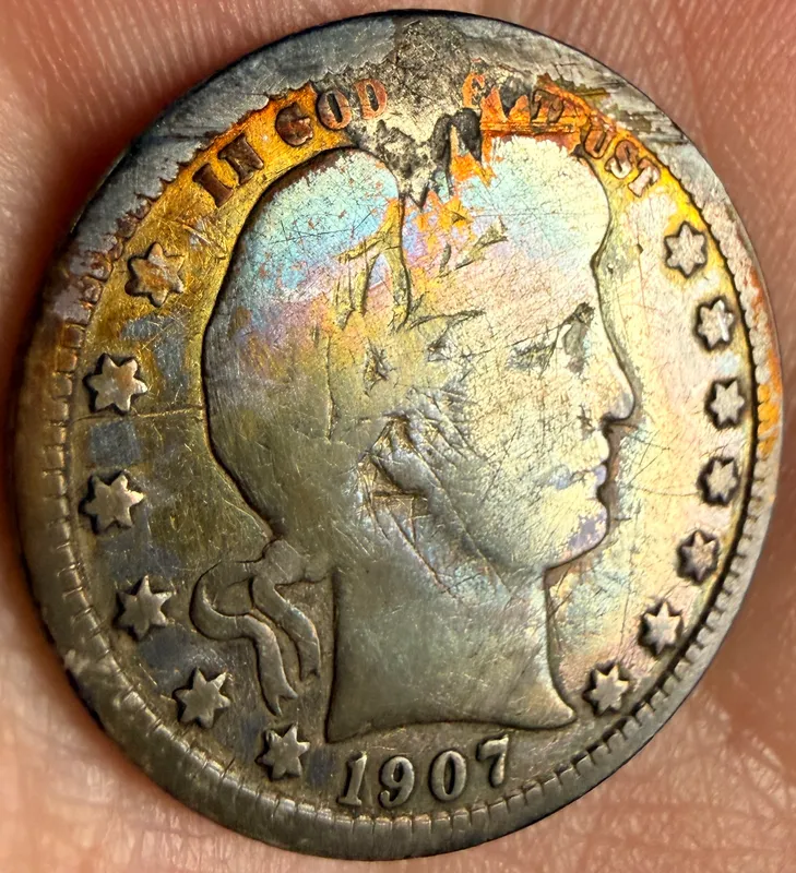 1907 US Barber Silver Quarter Dollar from auction in Campbell, New York