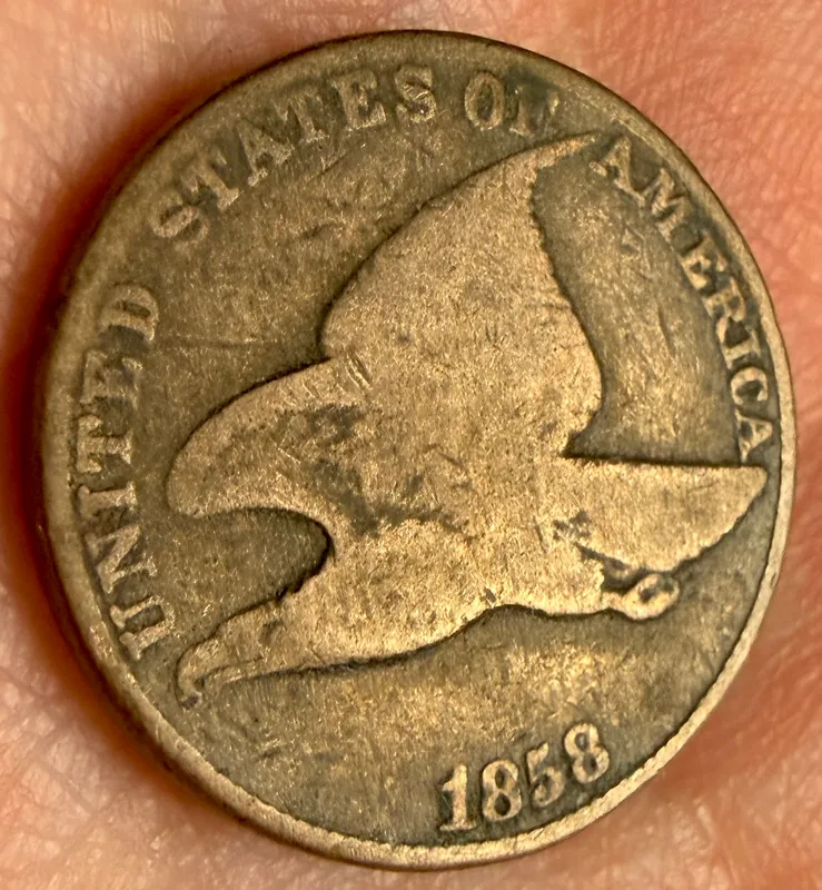 1858 US Flying Eagle Cent, Large Letters from auction in Campbell, New York