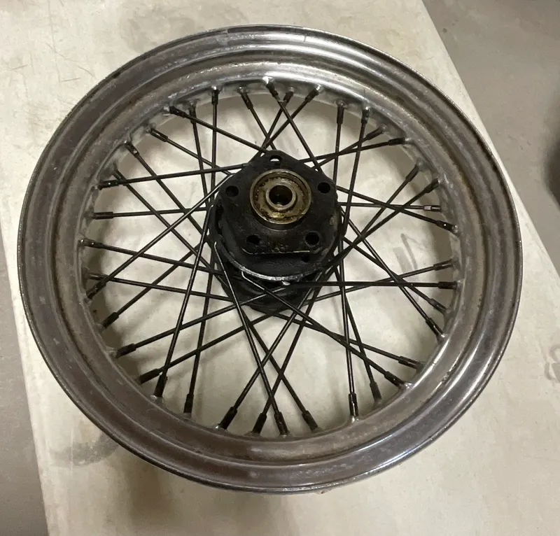 16 Inch Spoked Dual Flange Motorcycle Rear Wheel Rim from auction in Campbell, New York